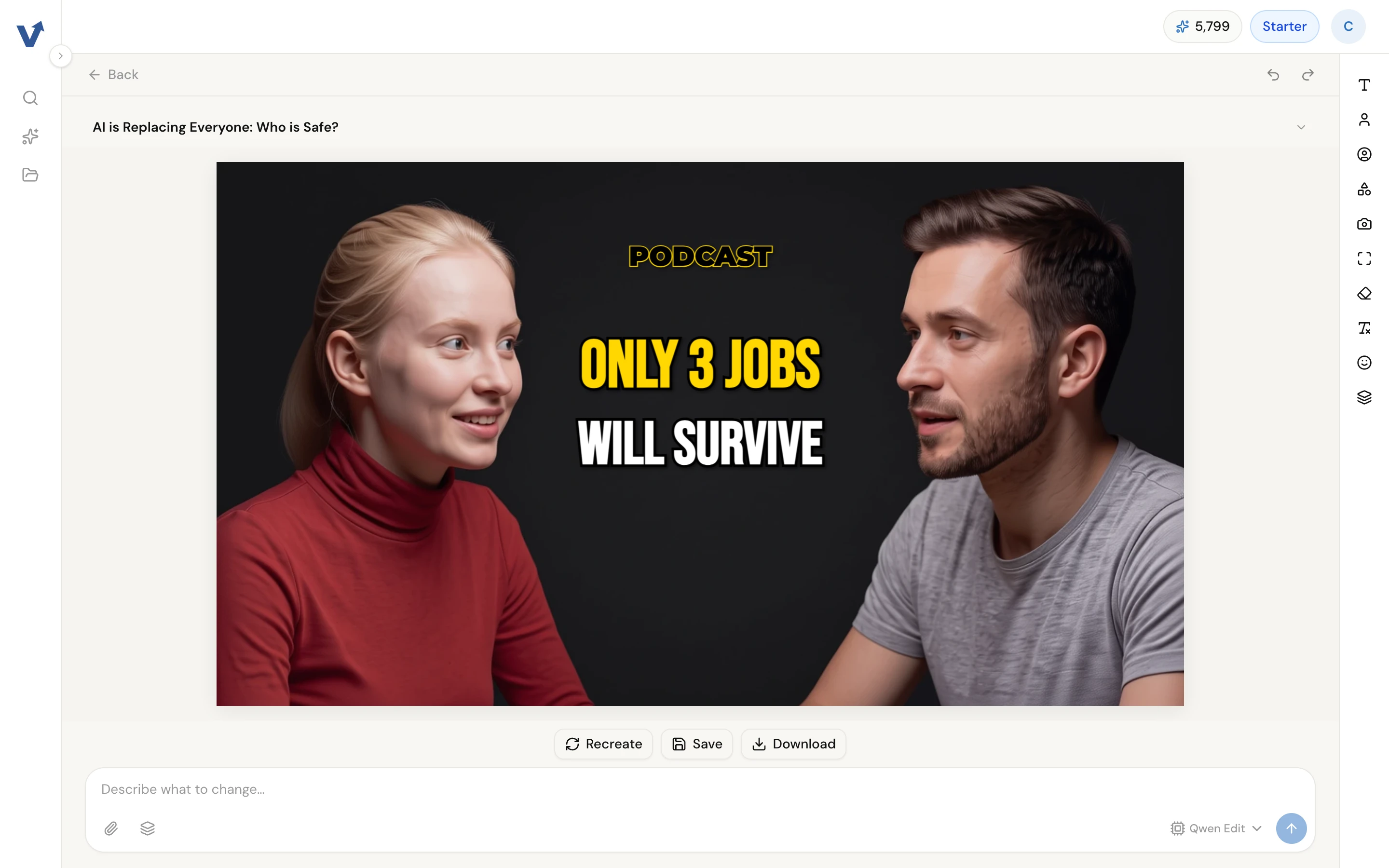 A podcast-style thumbnail with a woman in red on the left, a man in grey on the right, headline between